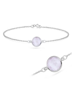 Rose Quartz Round Shape Silver Bracelet BRS-233